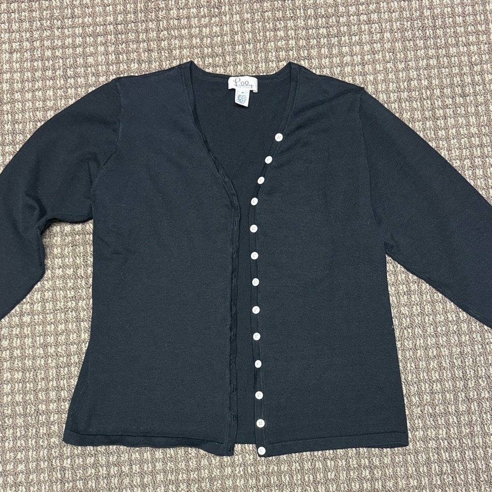 Lilly Pulitzer Black Button-Up Women's cardigan 3/4 Sleeves Sz M coquette style